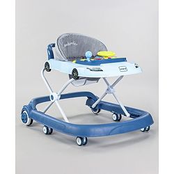 Babyhug Little Racer Car Shape Walker - Blue| Removable Toy Tray| Smooth Swivel Wheels| Light & Music| Comfortable Seat