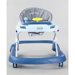 Babyhug Little Racer Car Shape Walker - Blue| Removable Toy Tray| Smooth Swivel Wheels| Light & Music| Comfortable Seat