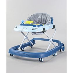 Babyhug Little Racer Car Shape Walker - Blue| Removable Toy Tray| Smooth Swivel Wheels| Light & Music| Comfortable Seat