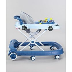 Babyhug Little Racer Car Shape Walker - Blue| Removable Toy Tray| Smooth Swivel Wheels| Light & Music| Comfortable Seat
