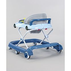 Babyhug Little Racer Car Shape Walker - Blue| Removable Toy Tray| Smooth Swivel Wheels| Light & Music| Comfortable Seat
