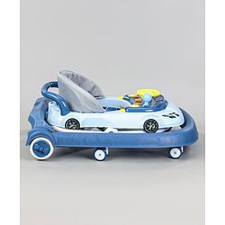 Babyhug Little Racer Car Shape Walker - Blue| Removable Toy Tray| Smooth Swivel Wheels| Light & Music| Comfortable Seat
