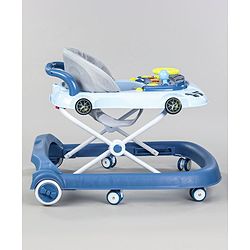 Babyhug Little Racer Car Shape Walker - Blue| Removable Toy Tray| Smooth Swivel Wheels| Light & Music| Comfortable Seat