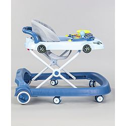 Babyhug Little Racer Car Shape Walker - Blue| Removable Toy Tray| Smooth Swivel Wheels| Light & Music| Comfortable Seat