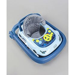 Babyhug Little Racer Car Shape Walker - Blue| Removable Toy Tray| Smooth Swivel Wheels| Light & Music| Comfortable Seat