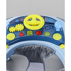 Babyhug Little Racer Car Shape Walker - Blue| Removable Toy Tray| Smooth Swivel Wheels| Light & Music| Comfortable Seat