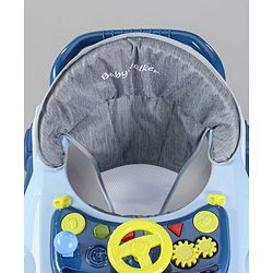 Babyhug Little Racer Car Shape Walker - Blue| Removable Toy Tray| Smooth Swivel Wheels| Light & Music| Comfortable Seat