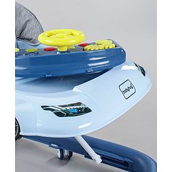 Babyhug Little Racer Car Shape Walker - Blue| Removable Toy Tray| Smooth Swivel Wheels| Light & Music| Comfortable Seat