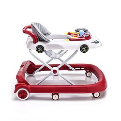Babyhug Little Racer Car Shape Walker - Blue| Removable Toy Tray| Smooth Swivel Wheels| Light & Music| Comfortable Seat