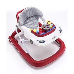 Babyhug Little Racer Car Shape Walker - Blue| Removable Toy Tray| Smooth Swivel Wheels| Light & Music| Comfortable Seat
