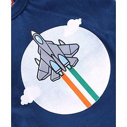 Babyhug Half Sleeves Cotton T-Shirt Rocket & Indian Flag Print - Navy Blue