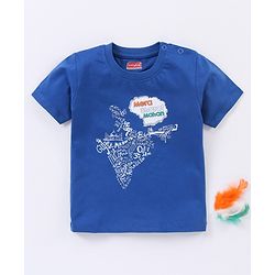 Babyhug Half Sleeves Cotton T-Shirt Indian Flag & Republic Day Text Print - Blue
