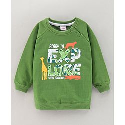 Babyhug Cotton Blend Knit Full Sleeves Text Printed Sweatshirt - Green