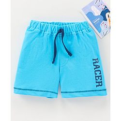 Babyhug Cotton Knit Mid Thigh Length Shorts Text Print - Blue