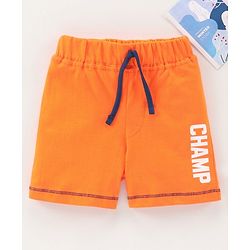 Babyhug Cotton Knit Mid Thigh Length Shorts Text Print - Orange