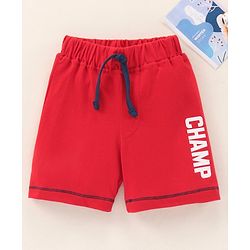 Babyhug Cotton Knit Mid Thigh Length Shorts Text Print - Red
