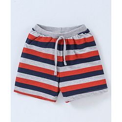 Babyhug Cotton Knit Mid Thigh Length Shorts Rugby Print Pack of 3 - Navy Blue, Red & Grey