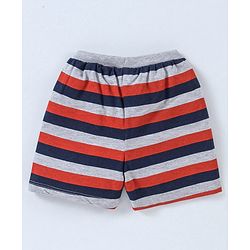 Babyhug Cotton Knit Mid Thigh Length Shorts Rugby Print Pack of 3 - Navy Blue, Red & Grey