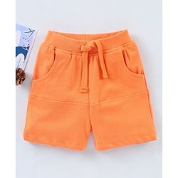 Babyhug Cotton Knit Knee Length Solid Shorts - Orange