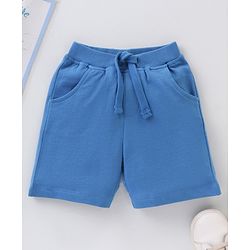 Babyhug Cotton Knit Knee Length Solid Color Shorts - Blue