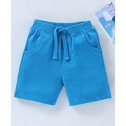 Babyhug Cotton Knit Knee Length Shorts Solid - Blue