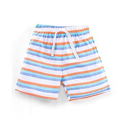 Babyhug Cotton Knit Mid Thigh Length Striped Shorts Pack of 3 - White Orange Blue