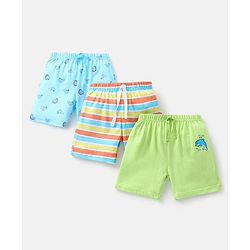 Babyhug Cotton Knit Mid Thigh Length Shorts Dolphin Print Pack of 3 - Lime Green White & Blue