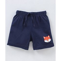 Babyhug Cotton Knit Mid Thigh Length Shorts Fox & Stripes Print- Blue & Orange