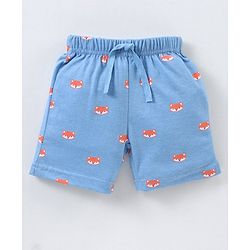 Babyhug Cotton Knit Mid Thigh Length Shorts Fox & Stripes Print- Blue & Orange