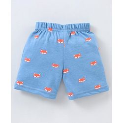 Babyhug Cotton Knit Mid Thigh Length Shorts Fox & Stripes Print- Blue & Orange
