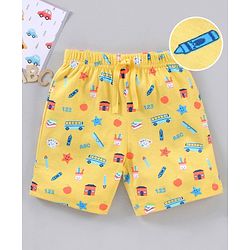 Babyhug Cotton Knit Mid Thigh Length All Over Printed Short - Yellow