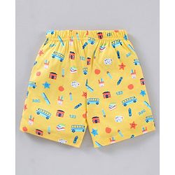 Babyhug Cotton Knit Mid Thigh Length All Over Printed Short - Yellow
