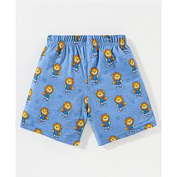 Babyhug Cotton Knit Mid Thigh Length Shorts Lion Print- Blue