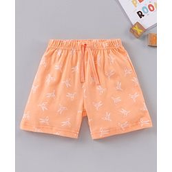 Babyhug Cotton Knit Mid Thigh Length Shorts Paper Plane Print - Orange