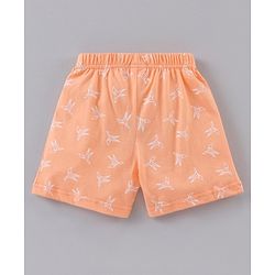 Babyhug Cotton Knit Mid Thigh Length Shorts Paper Plane Print - Orange