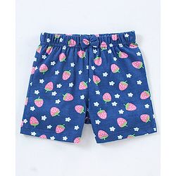 Babyhug Cotton Knit Mid Thigh Length Short Strawberry Print Pack of 3 - Pink & Navy Blue