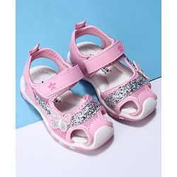 Cute Walk by Babyhug Velcro Closure Embellished Sandals Butterfly Applique- Pink