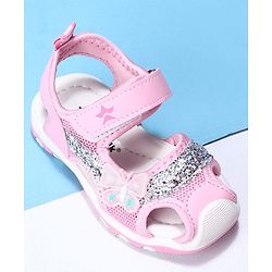 Cute Walk by Babyhug Velcro Closure Embellished Sandals Butterfly Applique- Pink