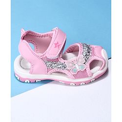 Cute Walk by Babyhug Velcro Closure Embellished Sandals Butterfly Applique- Pink