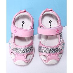 Cute Walk by Babyhug Velcro Closure Embellished Sandals Butterfly Applique- Pink