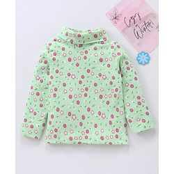 Babyhug Full Sleeves Cotton Lycra All Over Floral Print Skivi Top- Mint Green