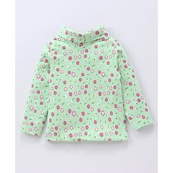 Babyhug Full Sleeves Cotton Lycra All Over Floral Print Skivi Top- Mint Green