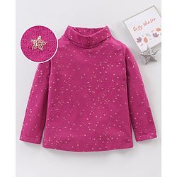 Babyhug Cotton Knit Full Sleeves Glitter Printed Skivi Top - Purple