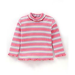 Babyhug Cotton Lycra Rib Knit Full Sleeves Striped Skivi Tee - Pink