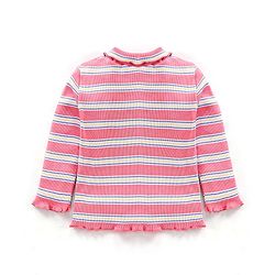 Babyhug Cotton Lycra Rib Knit Full Sleeves Striped Skivi Tee - Pink