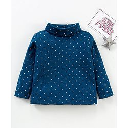 Babyhug Cotton Lycra Full Sleeves Star Printed Skivi Top - Blue