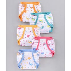 Babyhug Muslin Cotton Reusable Velcro Printed Cloth Nappies Small Set of 5 - Multicolor