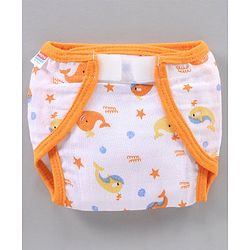 Babyhug Muslin Cotton Reusable Velcro Printed Cloth Nappies Small Set of 5 - Multicolor