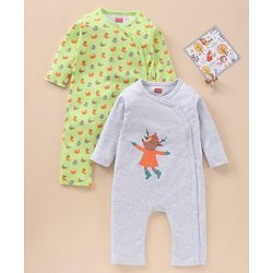 Babyhug Full Sleeves Romper Animal Print Pack Of 2 - Multicolor