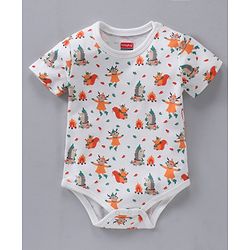 Babyhug 100% Cotton Half Sleeves Onesies Striped And Squirrel Print Pack of 3 - Multicolour